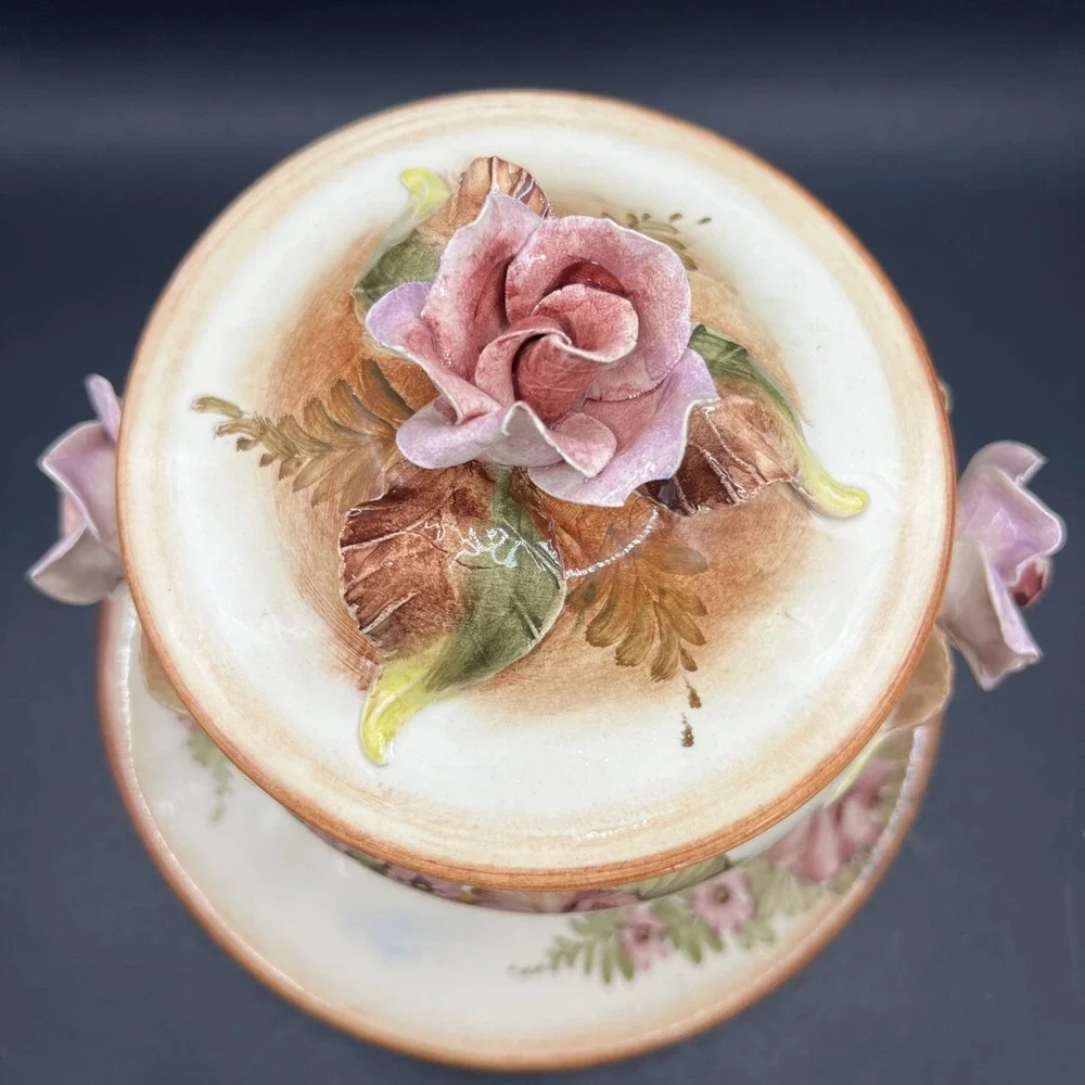 Vtg Tiziano Italian Capodimonte Soup Tureen Lid Underplate Hand Painted Roses